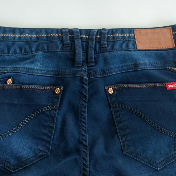 ONLY Women's Size 28 Skinny Blue Jeans Contrast Stitch Embroidered Studded Boho - Picture 7 of 10